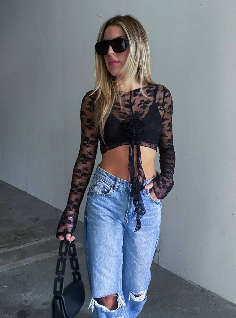 Tease Lace Crop Top in Black