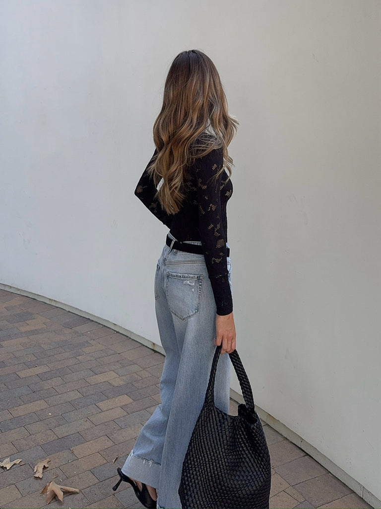 Loni Long Sleeve Bodysuit in Black