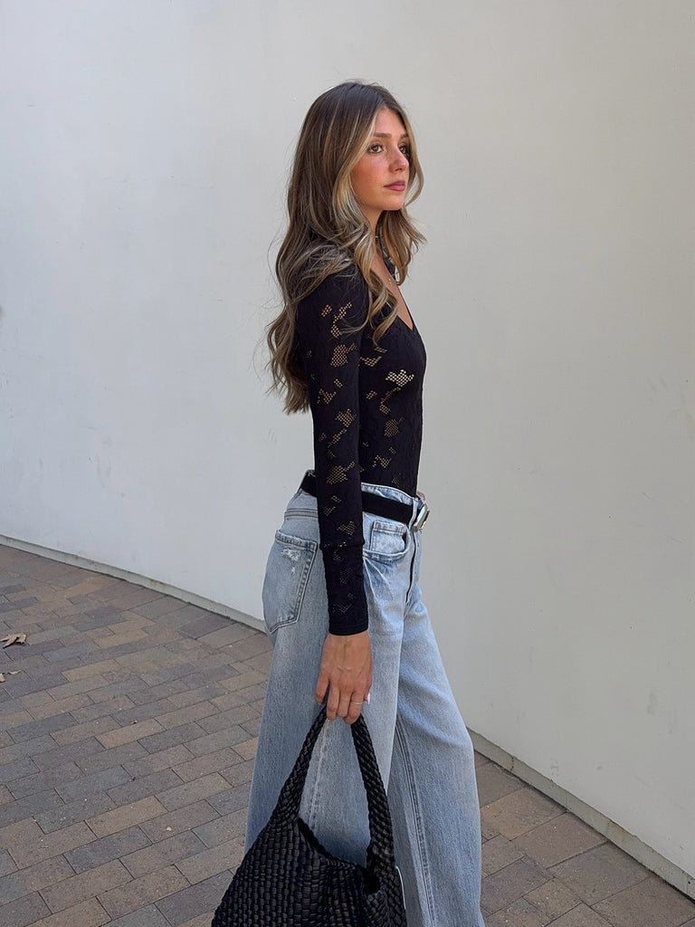 Loni Long Sleeve Bodysuit in Black