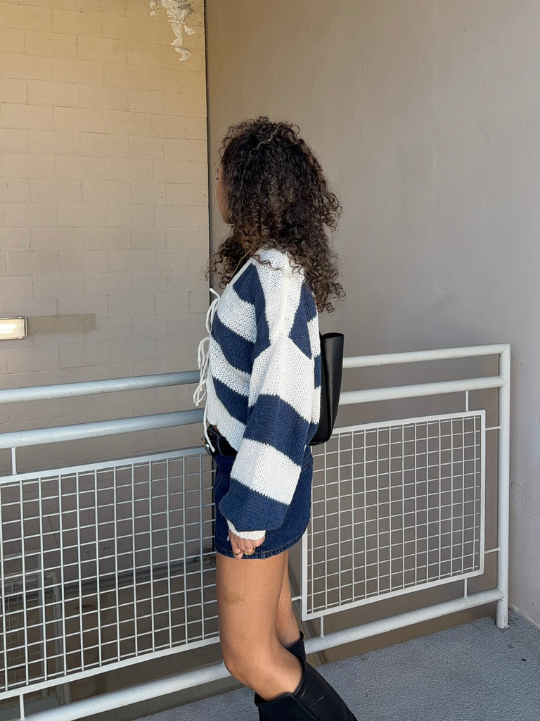 Brode Striped Cardi in Navy