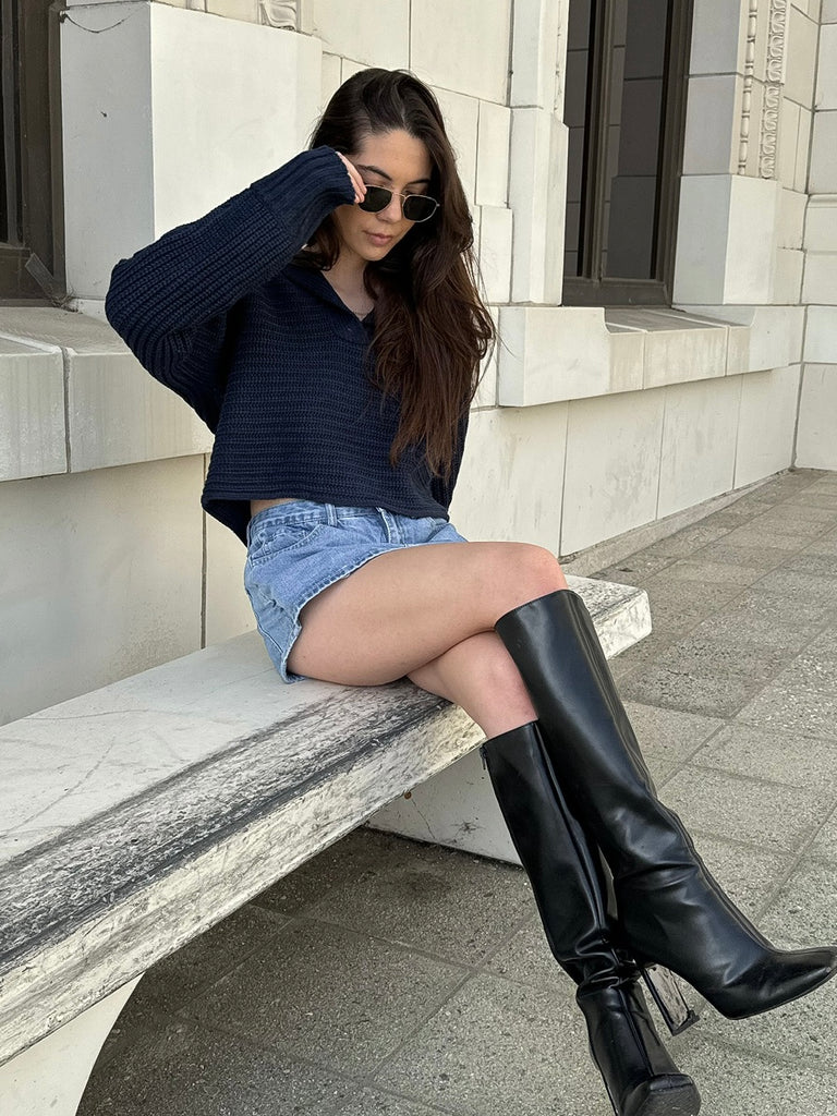 Arlo Cropped Sweater in Navy