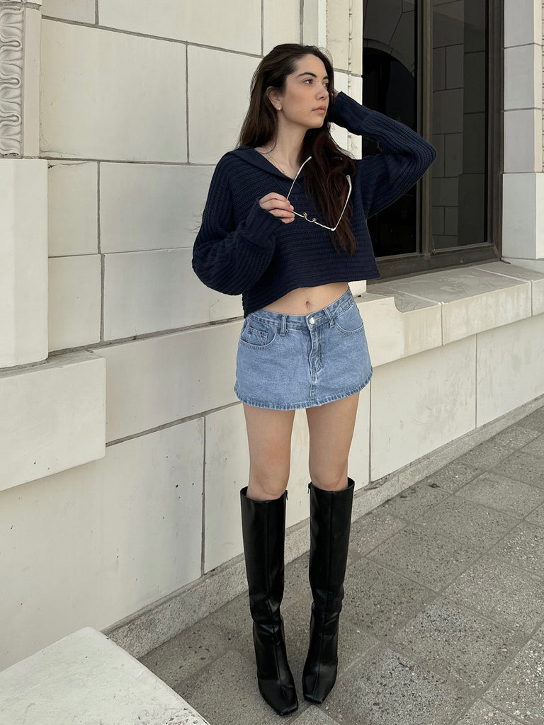 Arlo Cropped Sweater in Navy