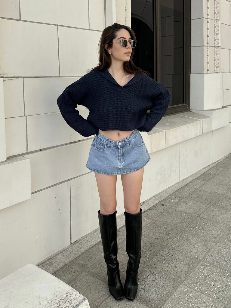 Arlo Cropped Sweater in Navy