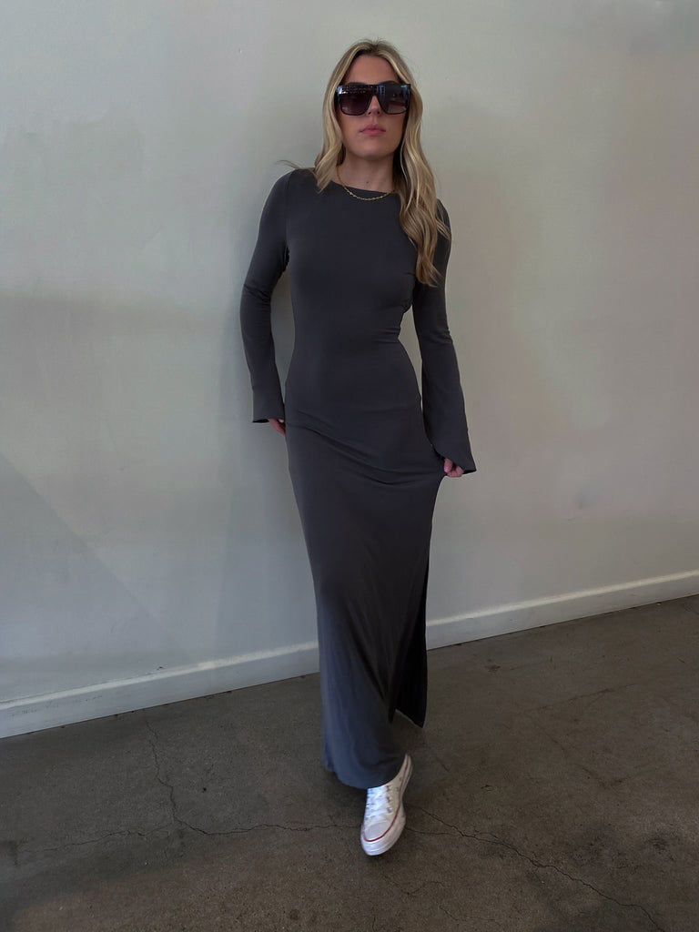 Cole Long Sleeve Maxi Dress in Charcoal