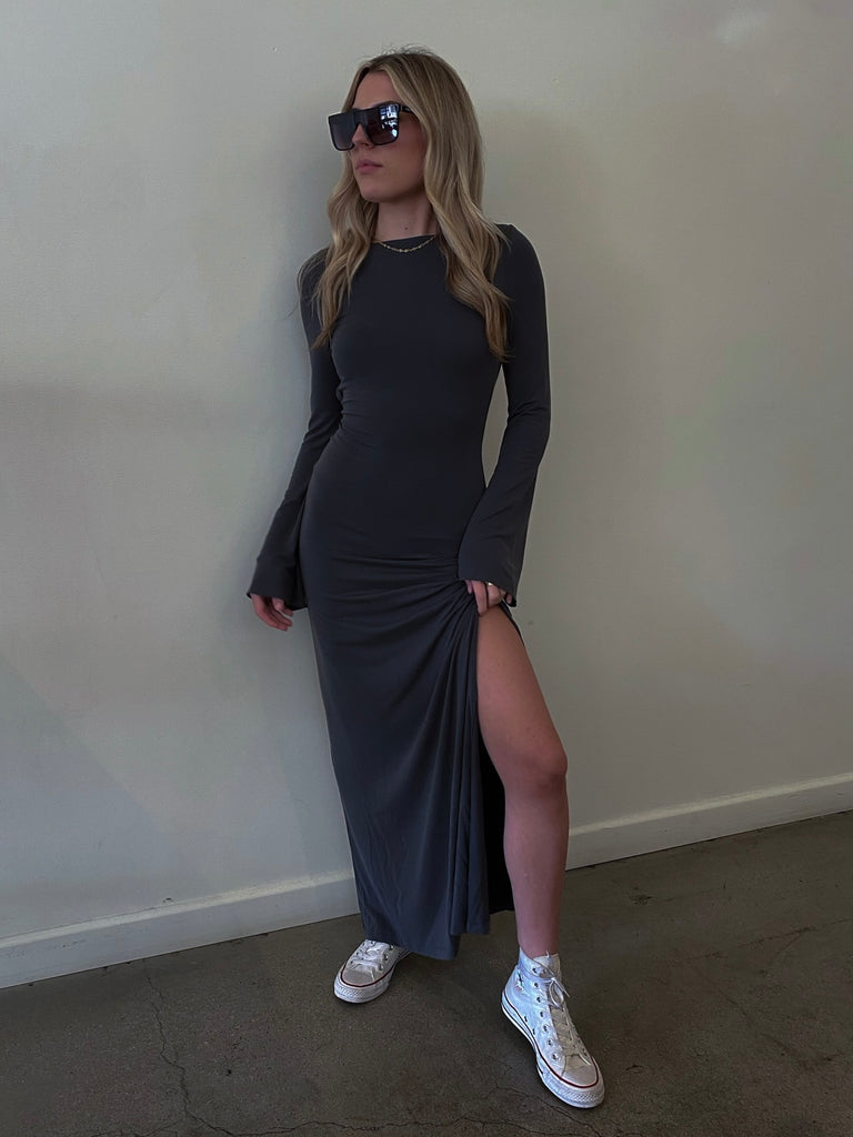 Cole Long Sleeve Maxi Dress in Charcoal