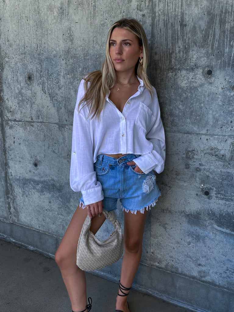 Olsen Cropped Button Down in White