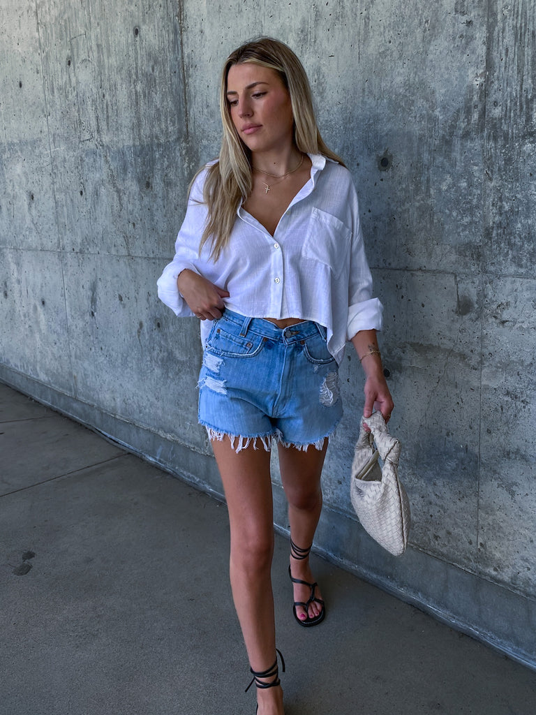 Olsen Cropped Button Down in White