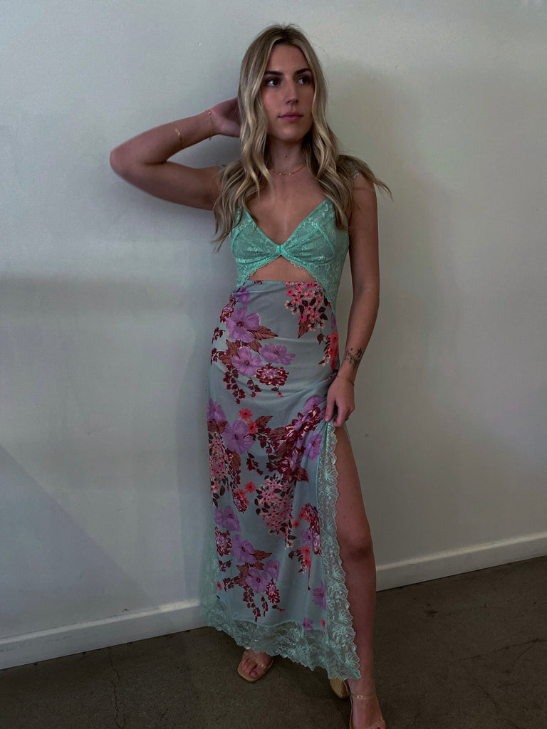 Suddenly Fine Maxi Slip Dress in Sage by FREE PEOPLE
