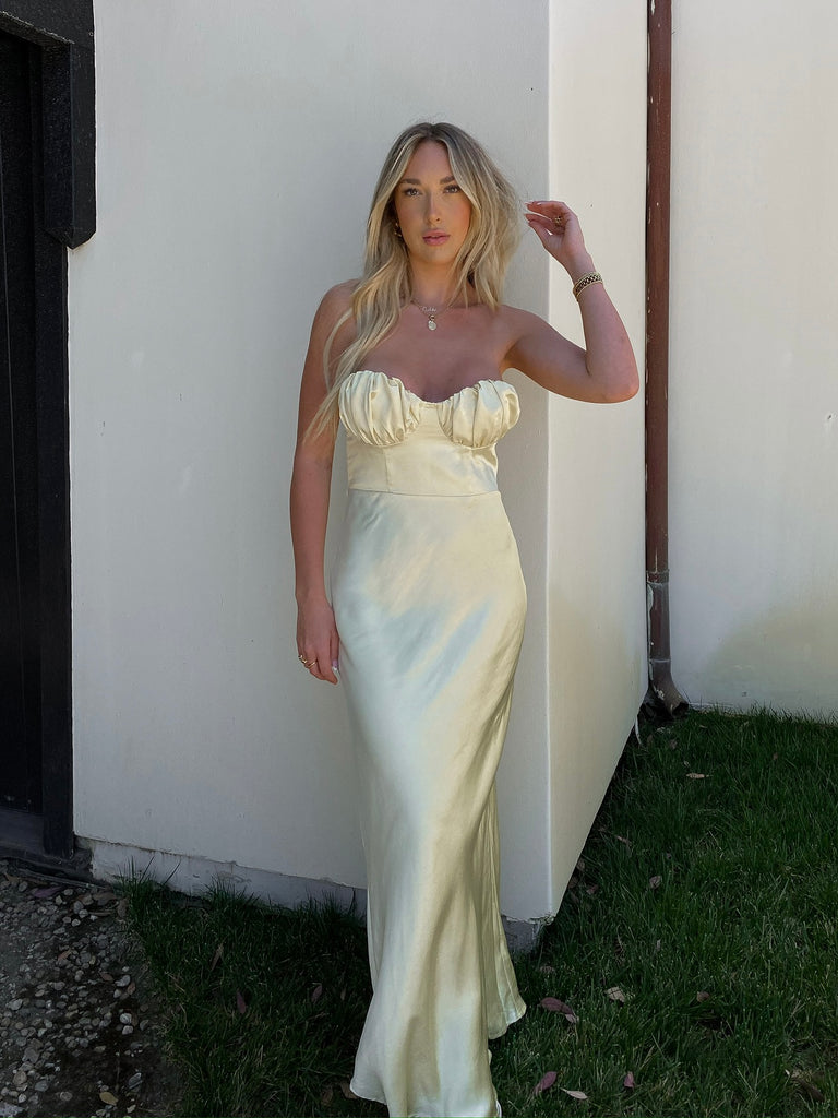 Mona Satin Maxi Dress in Sunlight