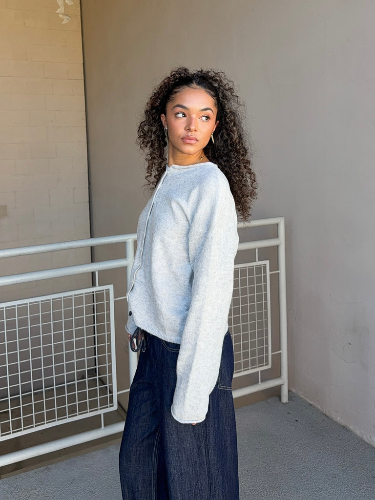 Ashton Button Down Cardigan in Light Grey