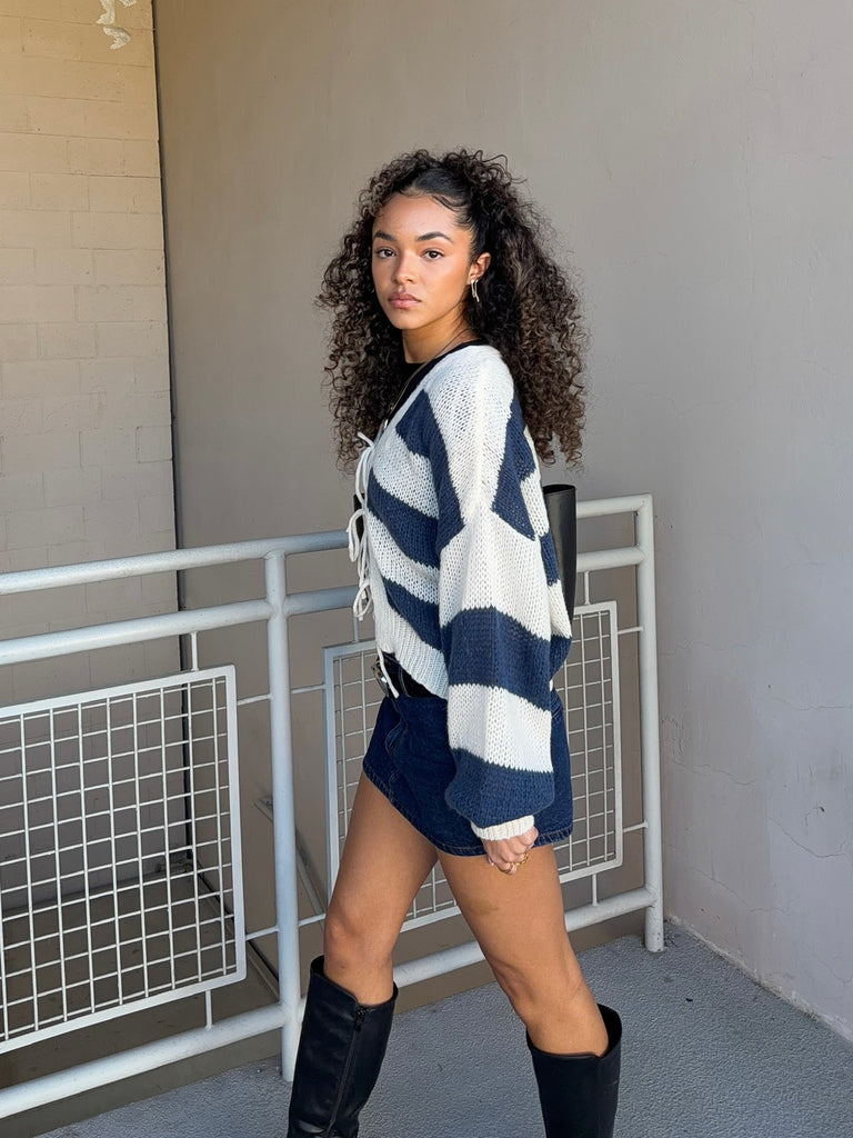 Brode Striped Cardi in Navy