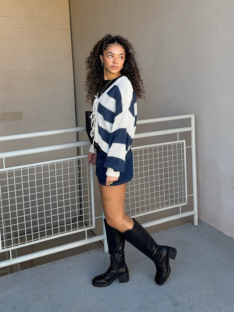 Brode Striped Cardi in Navy