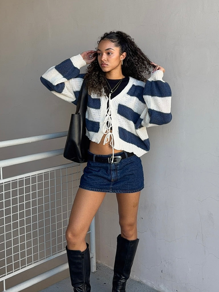 Brode Striped Cardi in Navy