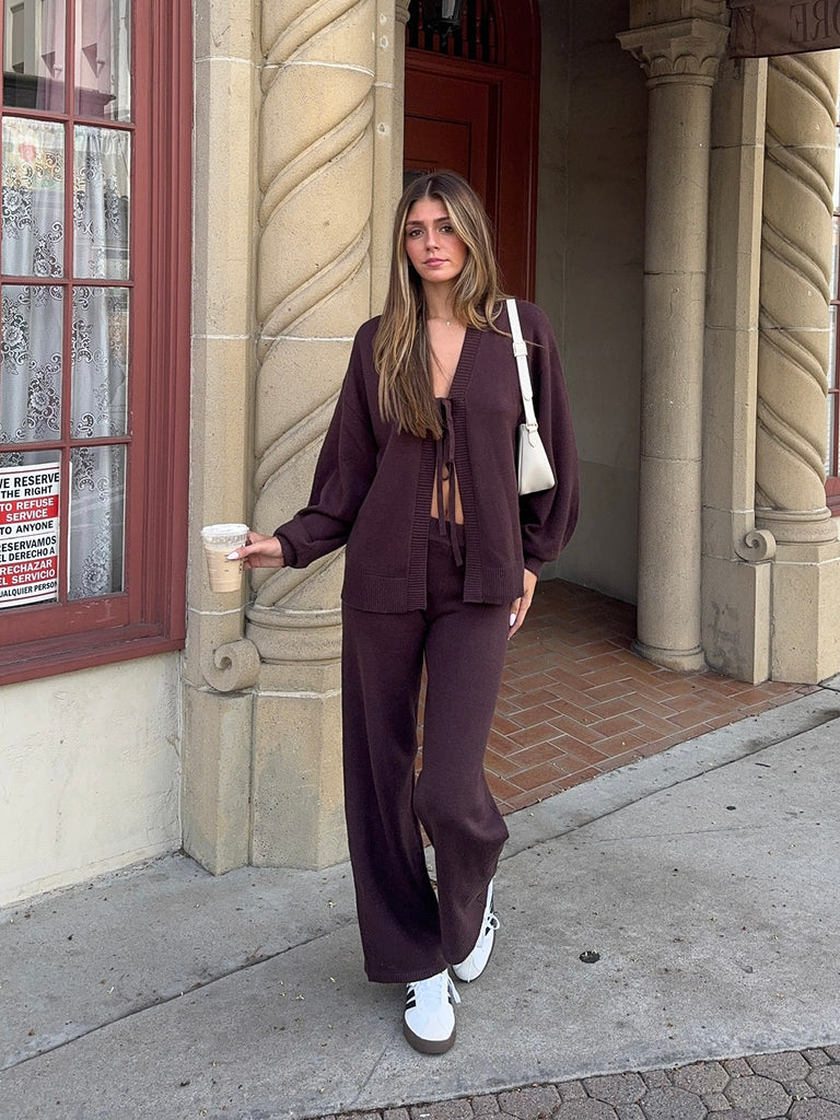 Fallon Tie Cardigan in Chocolate