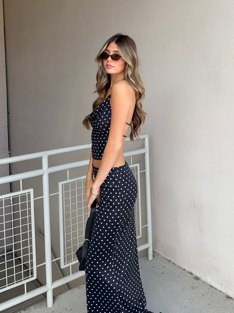 Polka Dot Mesh Maxi Skirt in Black