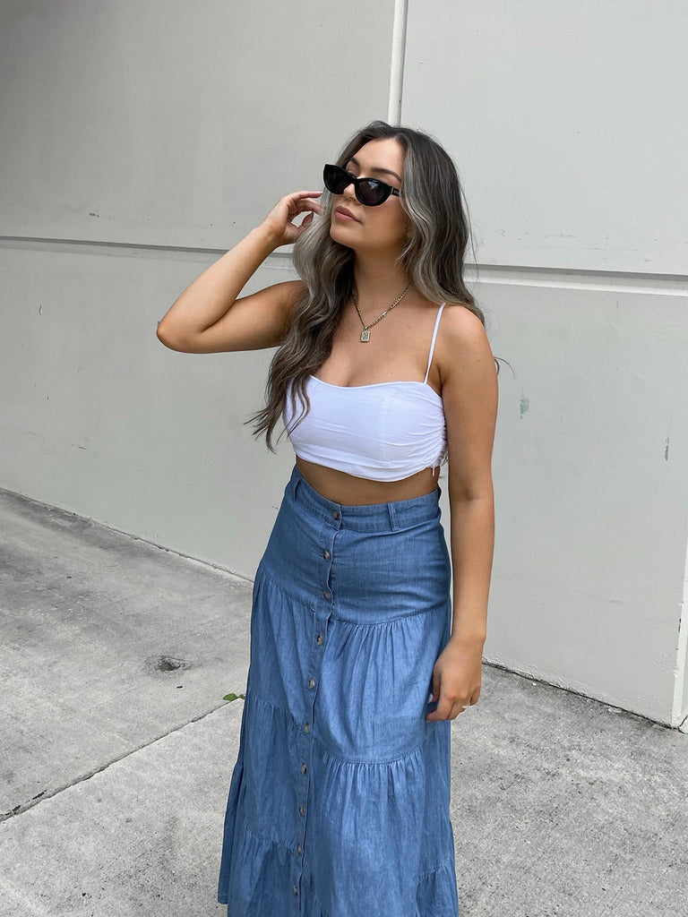 Dallas Denim Tiered Maxi Skirt