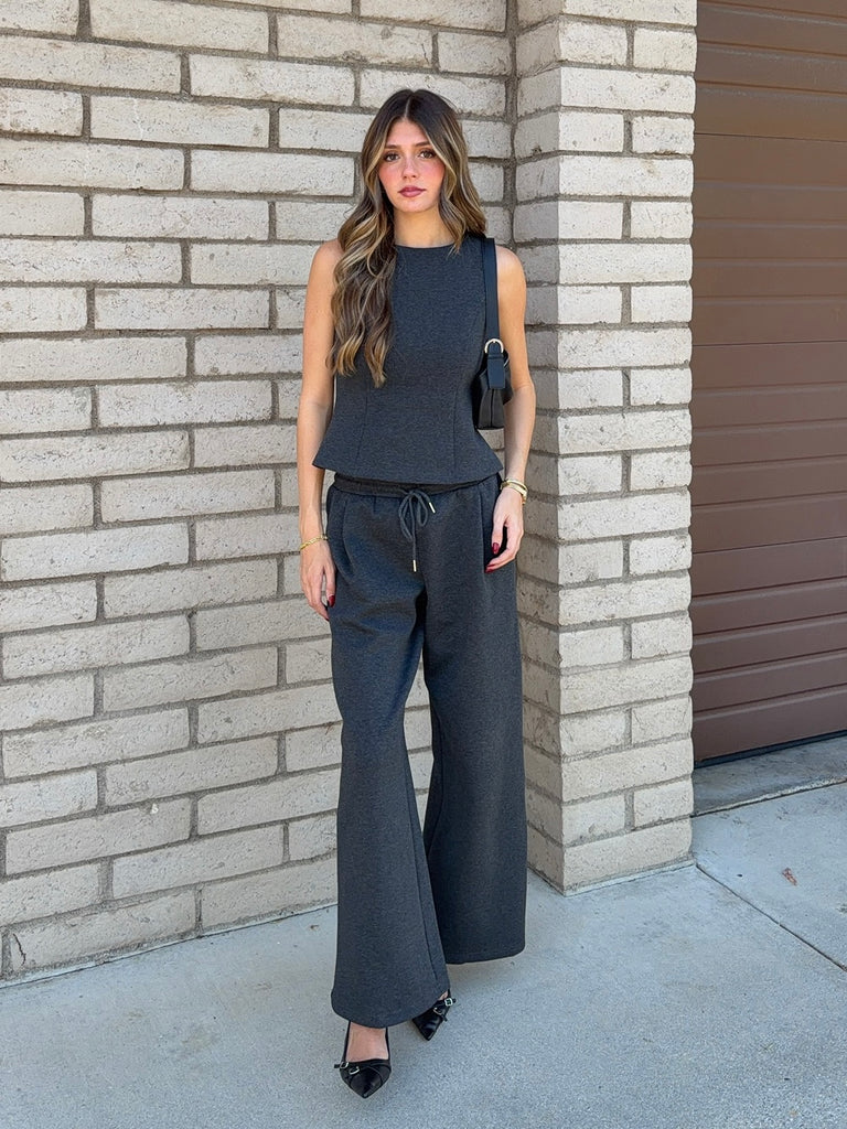 Paxon Wide Leg Pant in Charcoal
