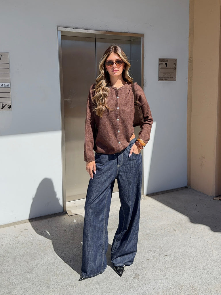 Doyle Button Down Cardigan in Coffee