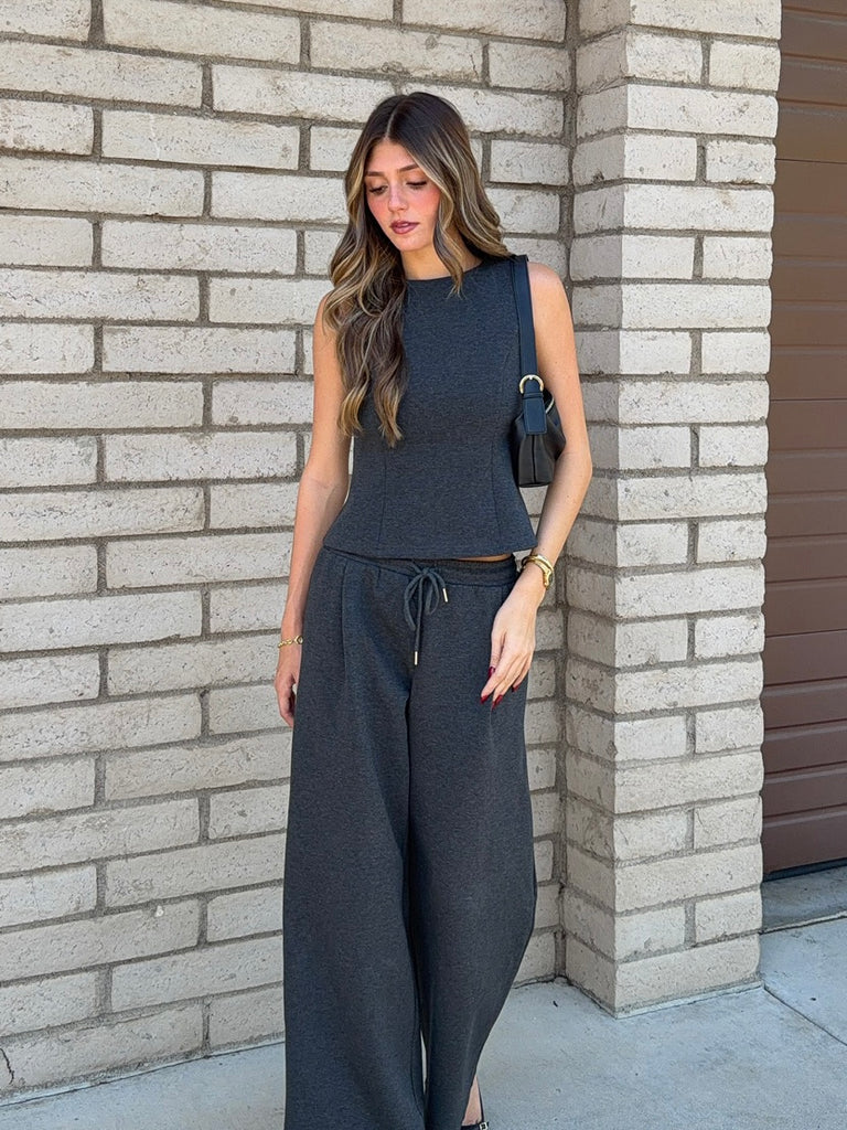 Paxon Wide Leg Pant in Charcoal