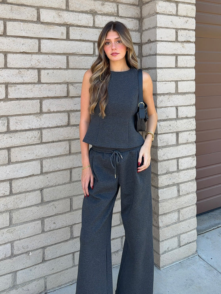 Paxon Wide Leg Pant in Charcoal