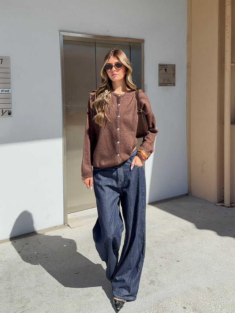Doyle Button Down Cardigan in Coffee