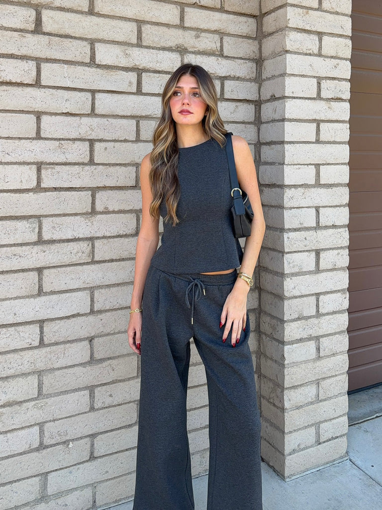 Paxon Wide Leg Pant in Charcoal