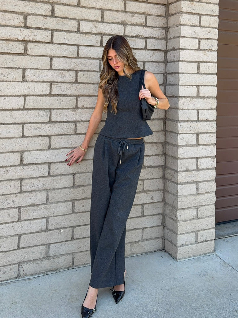Paxon Wide Leg Pant in Charcoal