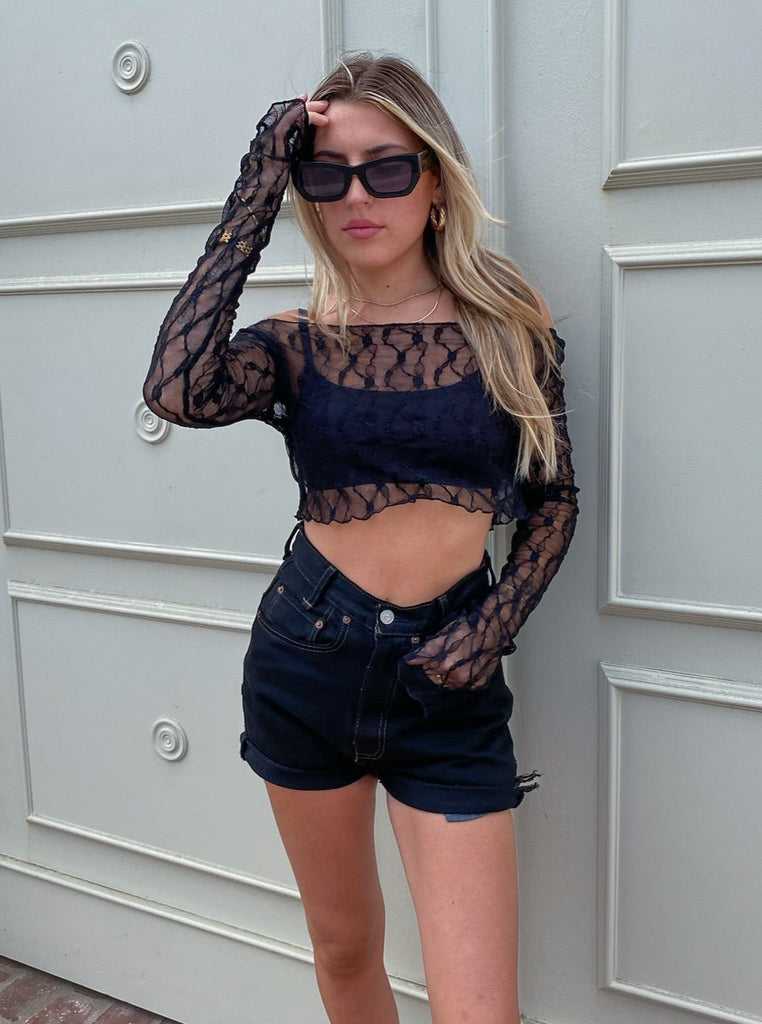 Lolita Off the Shoulder Lace Top in Black