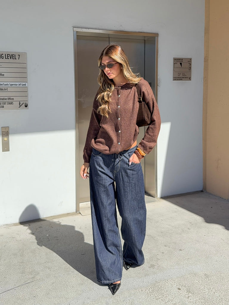 Doyle Button Down Cardigan in Coffee