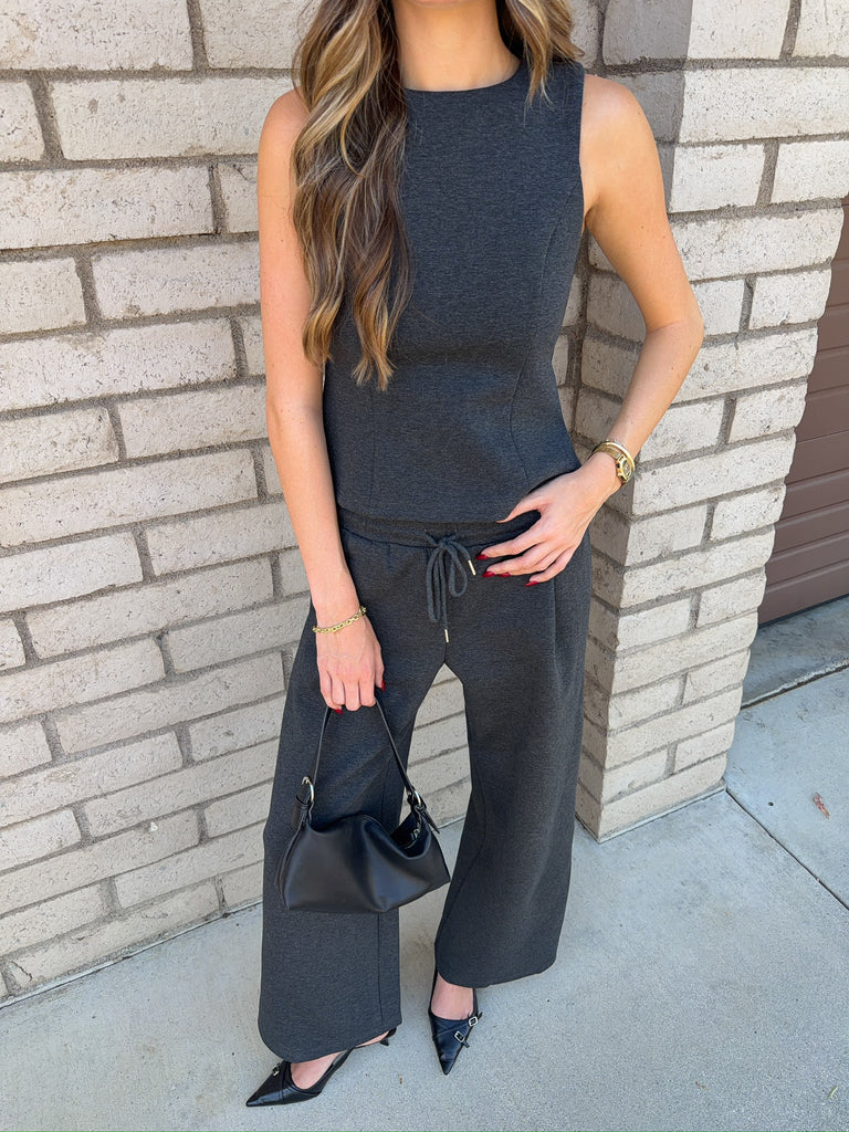 Paxon Peplum Top in Charcoal