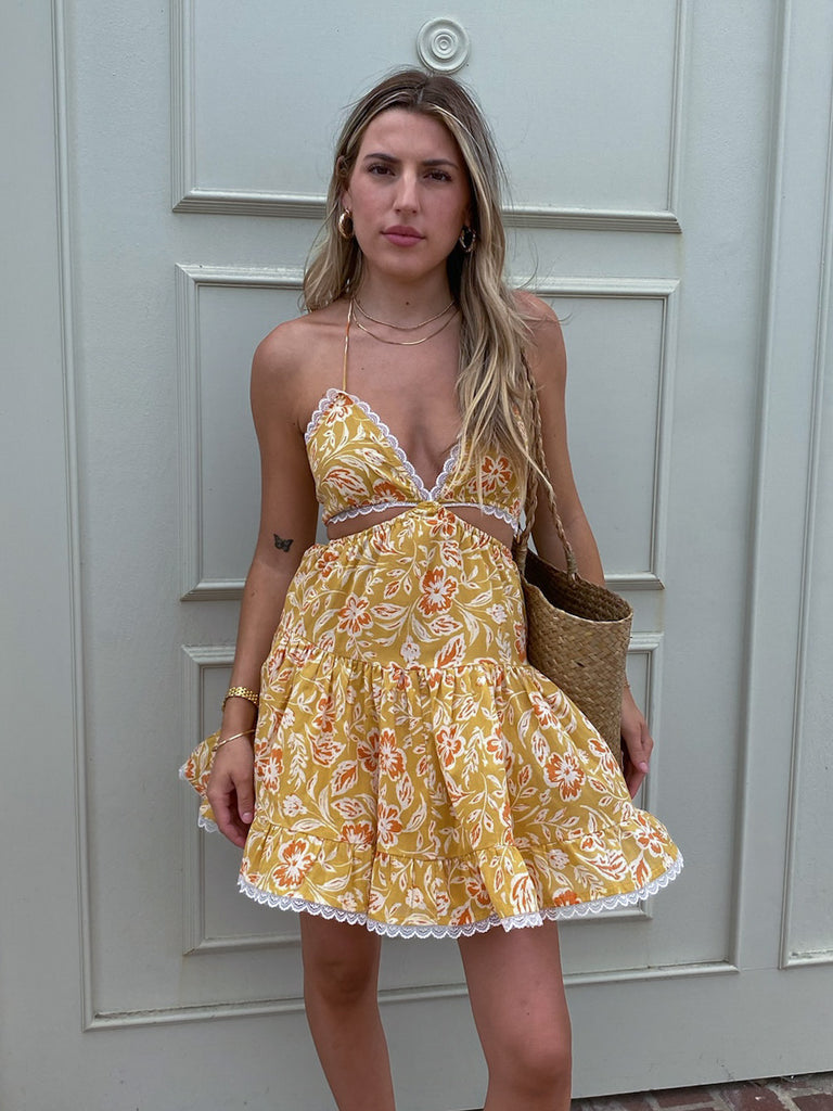 This is Love Cut Out Dress in Golden Floral