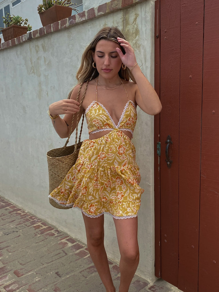 This is Love Cut Out Dress in Golden Floral