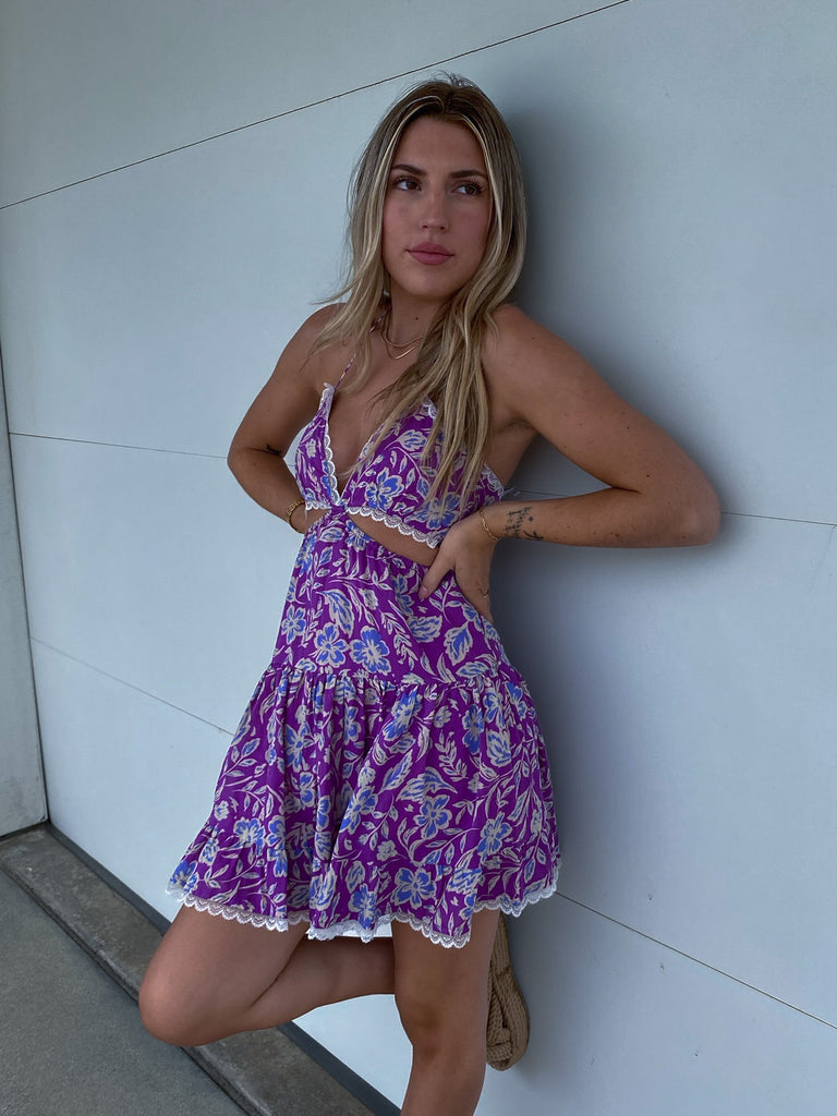 This is Love Cut Out Dress in Violet Floral