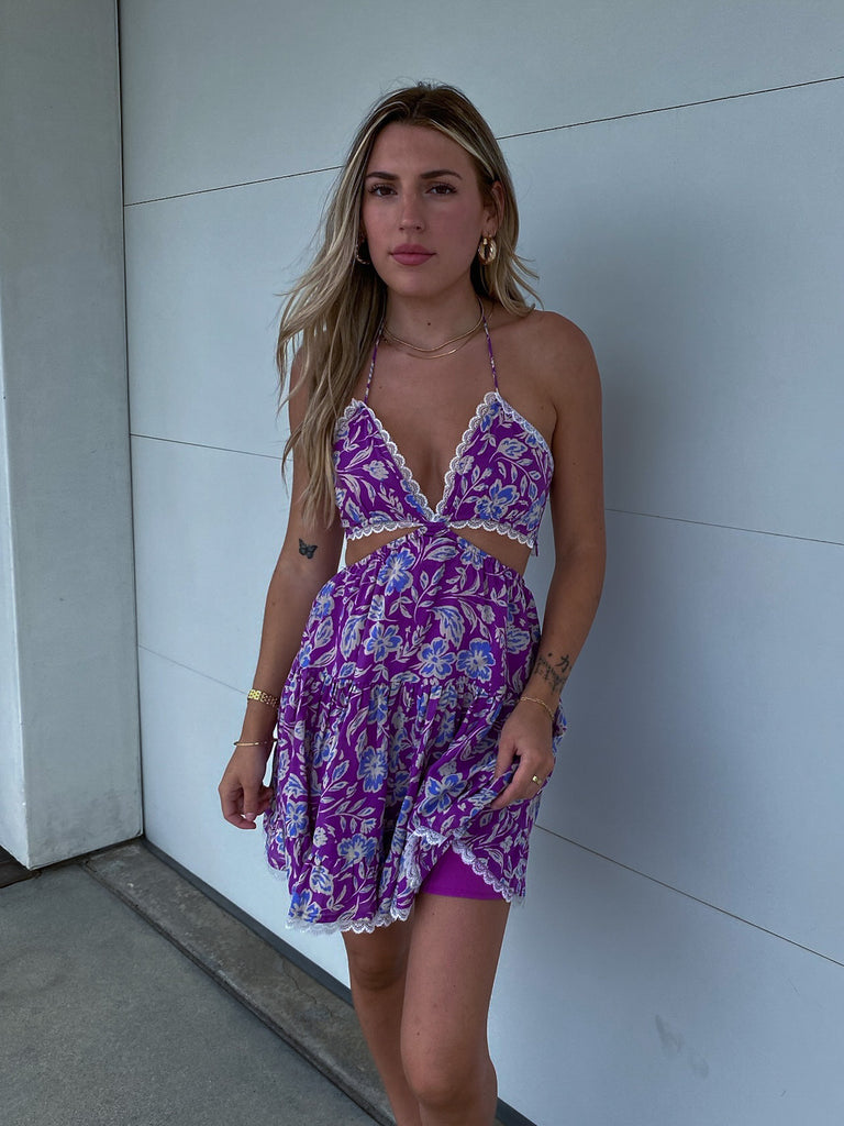 This is Love Cut Out Dress in Violet Floral