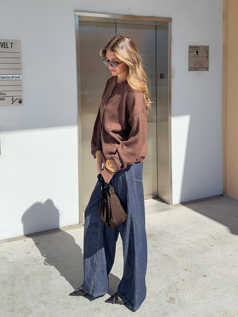 Doyle Button Down Cardigan in Coffee