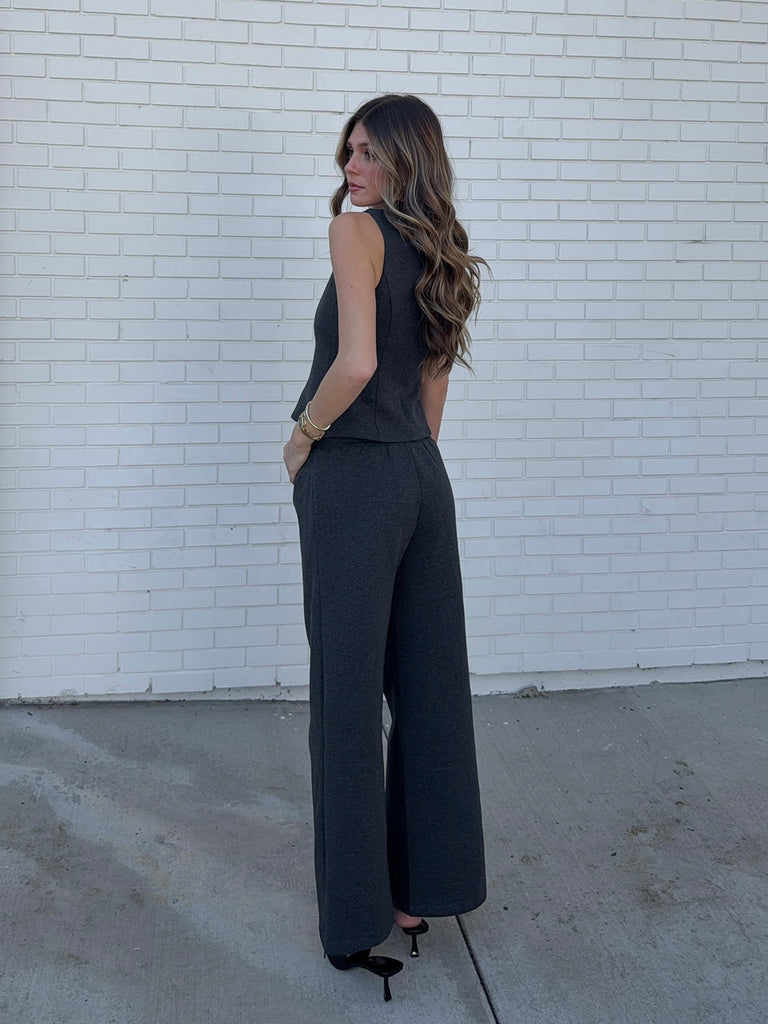 Paxon Wide Leg Pant in Charcoal