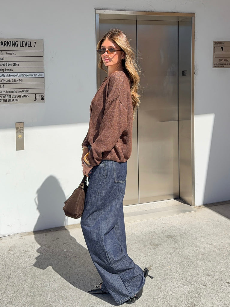 Doyle Button Down Cardigan in Coffee