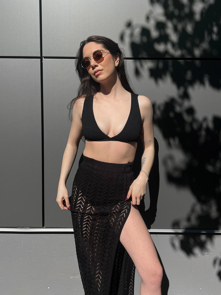 Bondi Crochet Maxi Skirt in Black