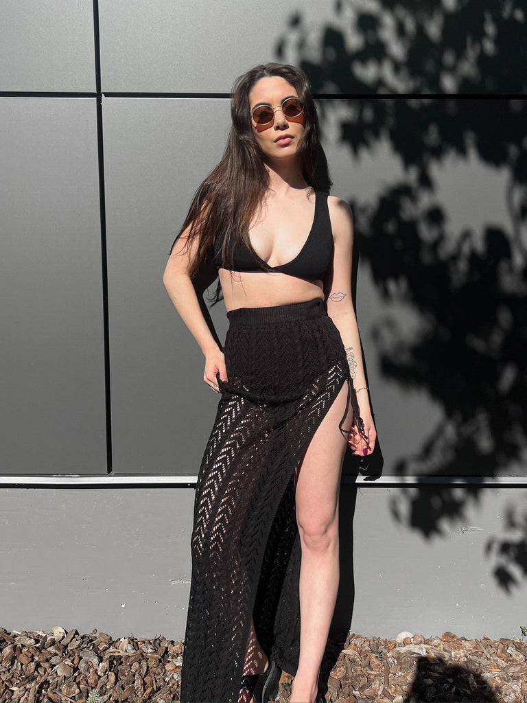 Bondi Crochet Maxi Skirt in Black