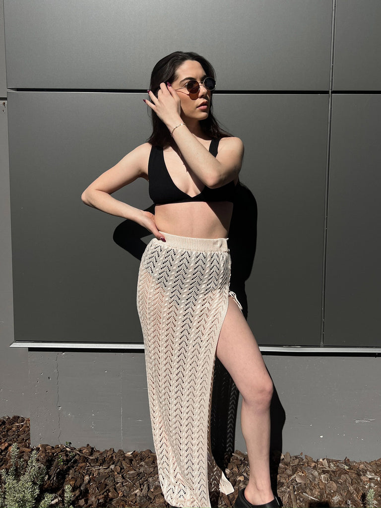 Bondi Crochet Maxi Skirt in Nude