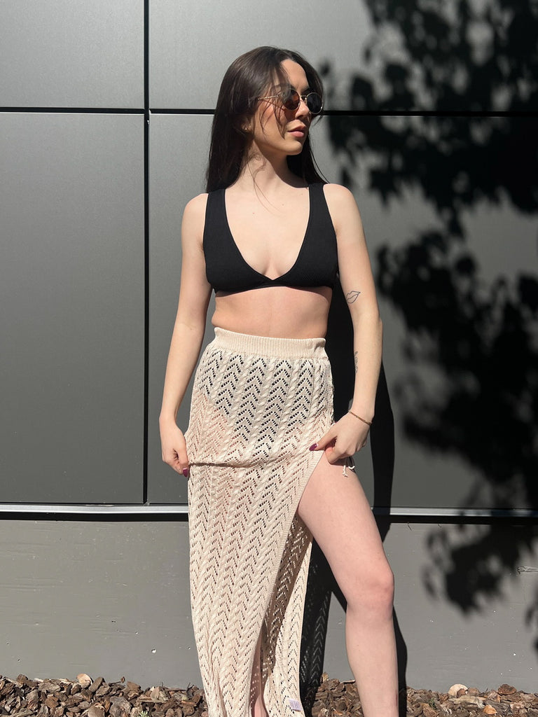 Bondi Crochet Maxi Skirt in Nude