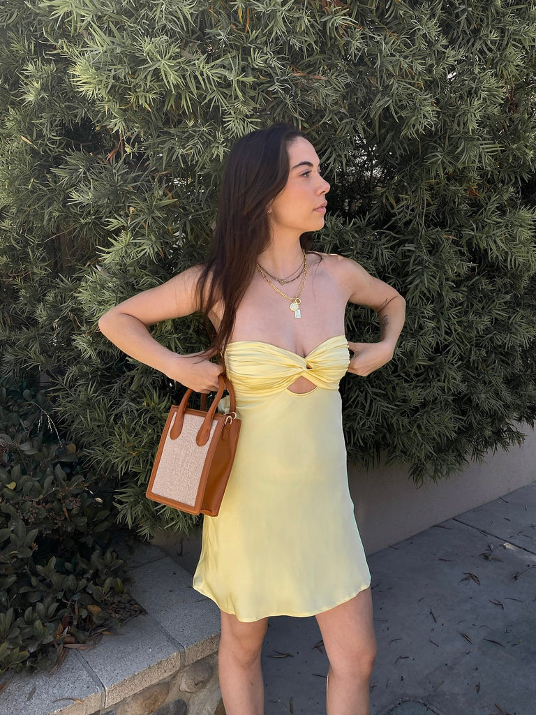 Siren Strapless Dress in Baby Yellow