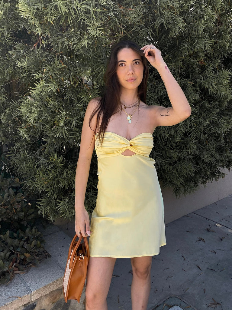 Siren Strapless Dress in Baby Yellow