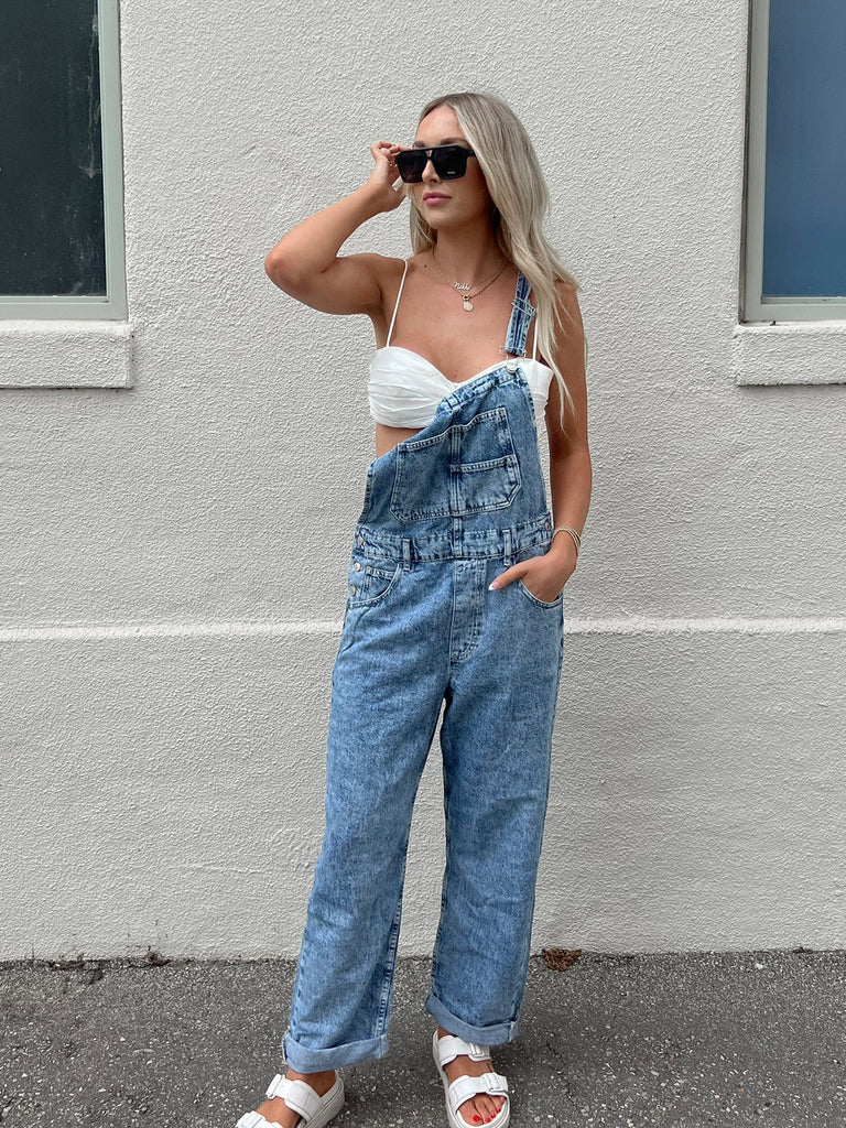 Ziggy Denim Overalls in Powder Blue by FREE PEOPLE