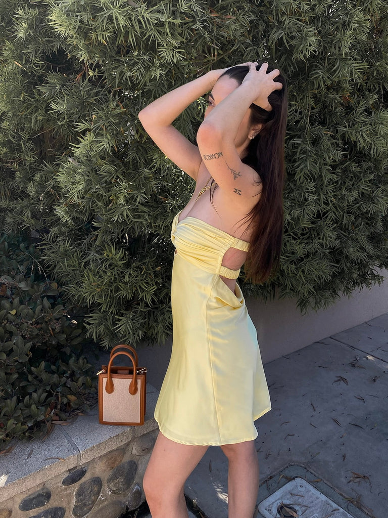 Siren Strapless Dress in Baby Yellow