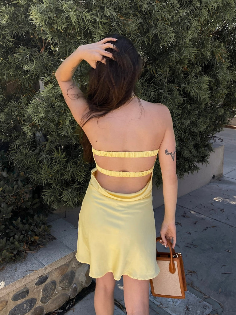 Siren Strapless Dress in Baby Yellow