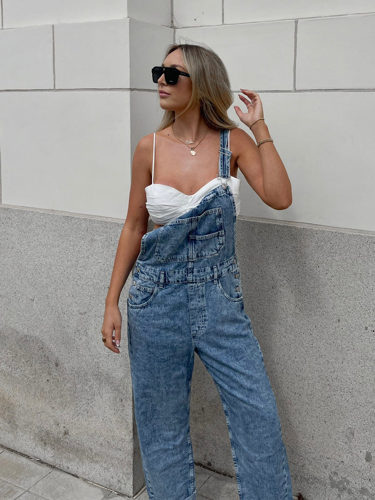 Ziggy Denim Overalls in Powder Blue by FREE PEOPLE