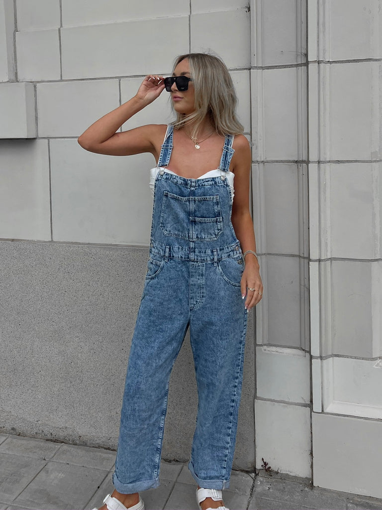 Ziggy Denim Overalls in Powder Blue by FREE PEOPLE