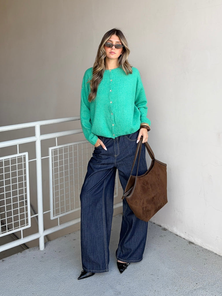 Doyle Button Down Cardigan in Green