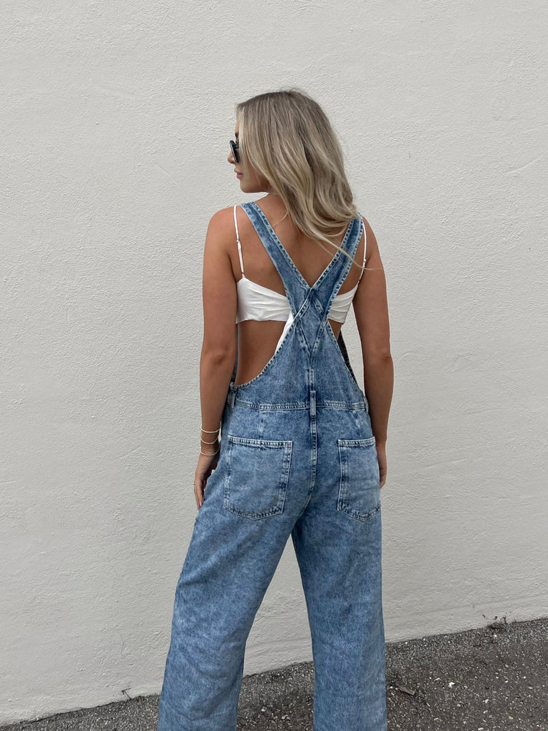 Ziggy Denim Overalls in Powder Blue by FREE PEOPLE